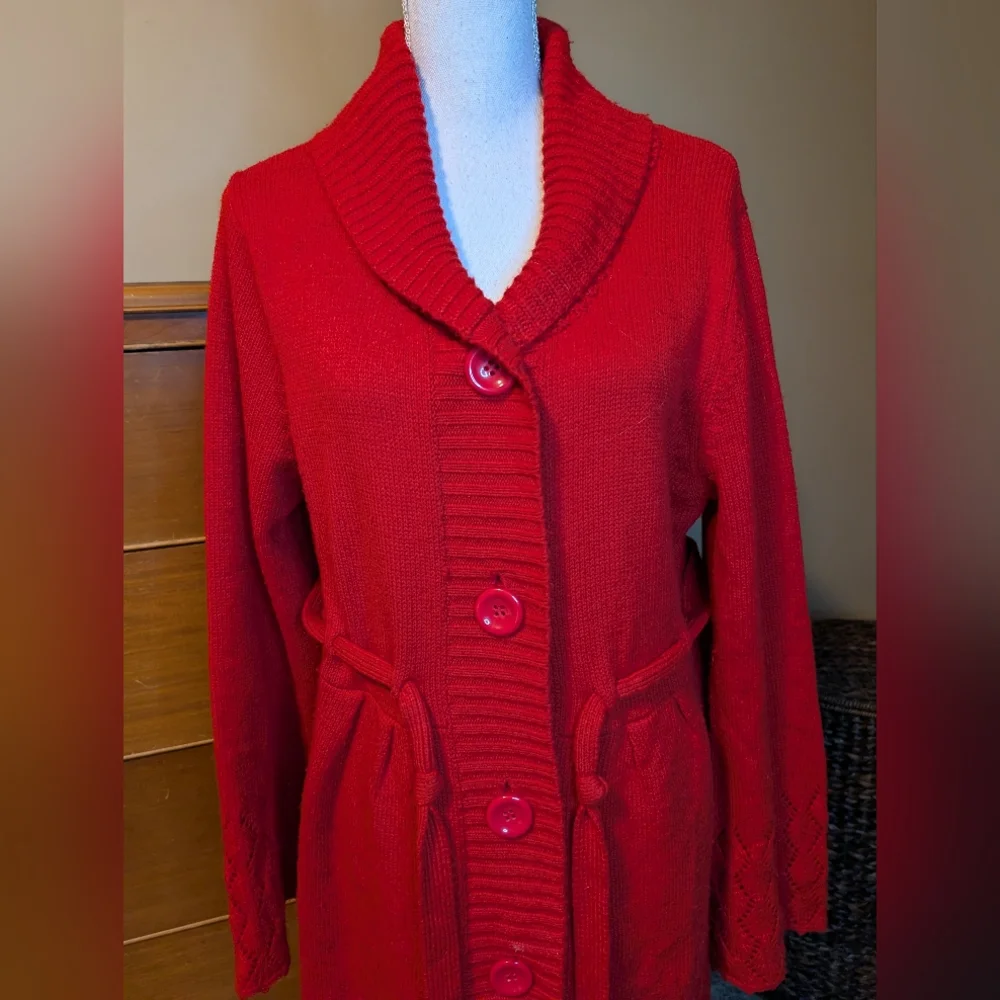 Bisou Bisou Red Belted Holiday Winter Sweater XL - Picture 2 of 13